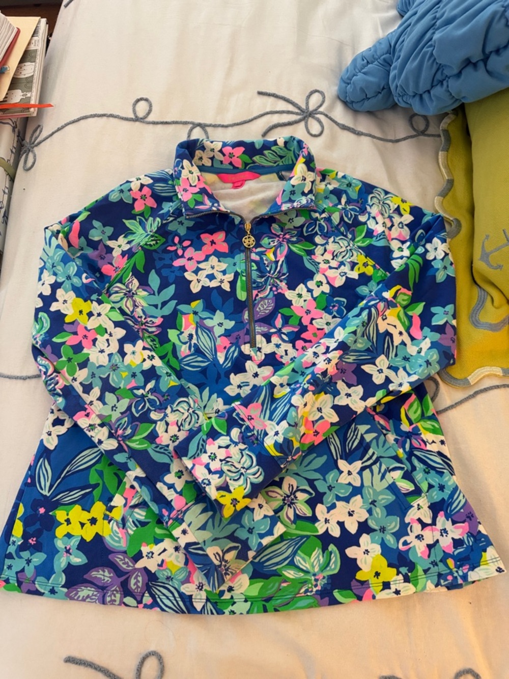 Floral Half-Zip Pullover - Vibrant Blue Multi